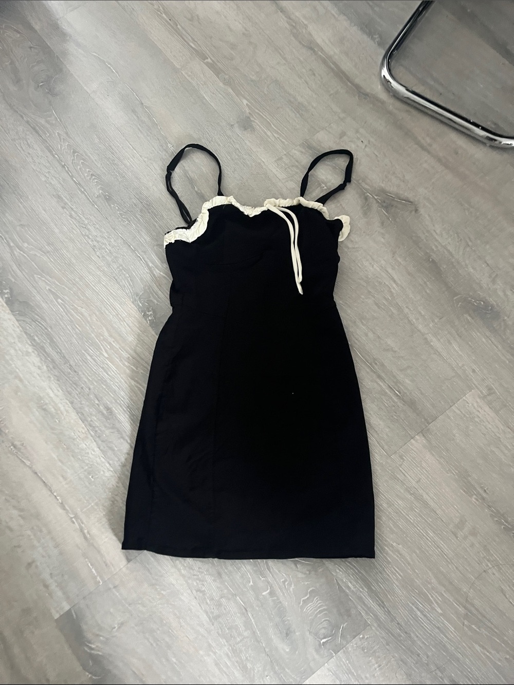 Streetwear Society Black Mini Dress with Cream Ruffle Trim